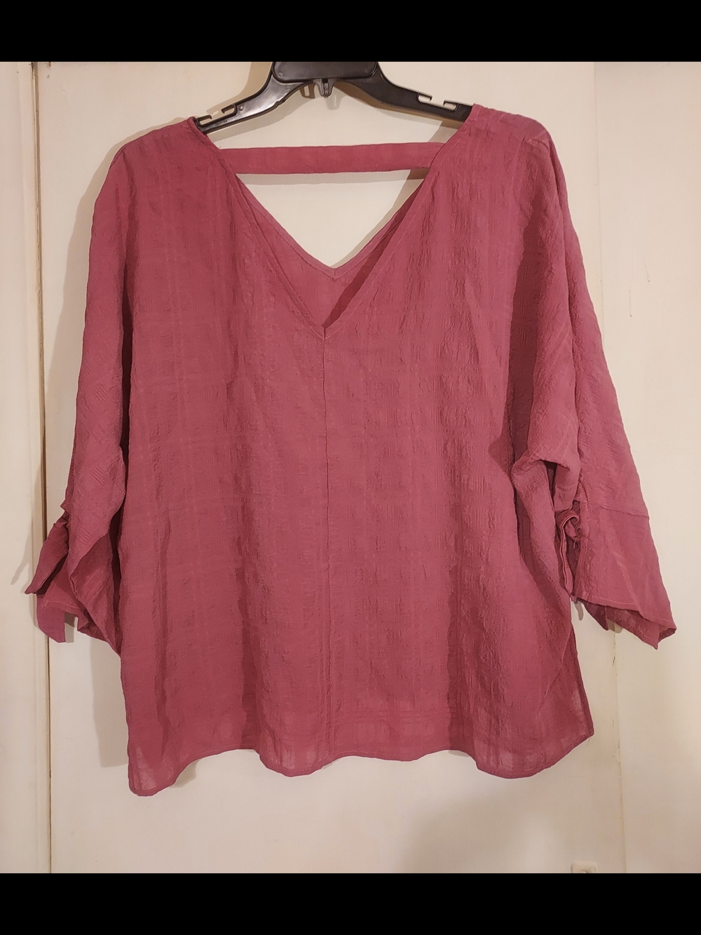 Chenault Mauve Textured V-Neck Blouse Strappy Back Tie Sleeve Top XL